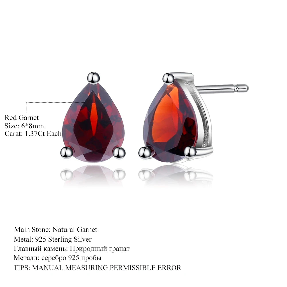 Gem's Ballet 6*8mm 2.74Ct Natural Red Garnet Gemstone Stud Earrings Genuine 925 Sterling Silver Fashion Jewelry for Women