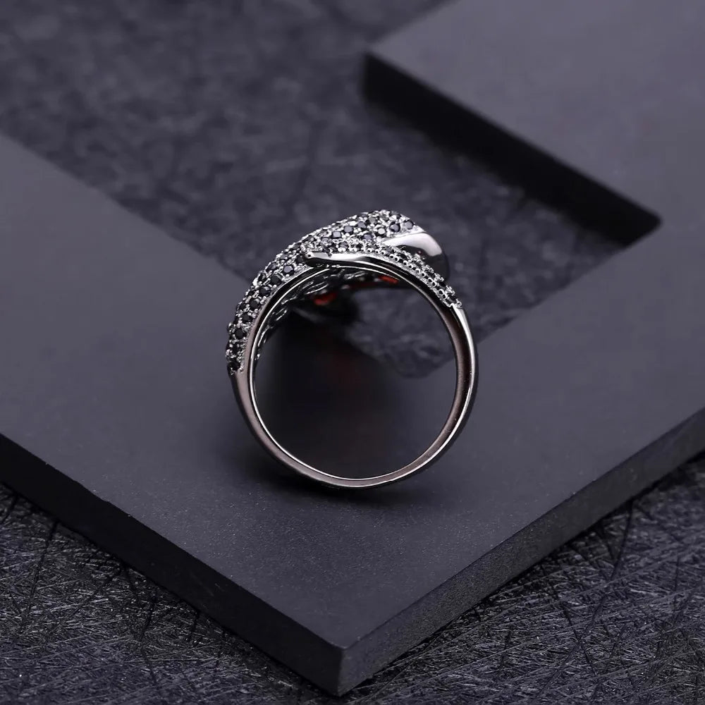 GEM'S BALLET Natural Red Garnet Gemstone Open Finger Ring 925 Sterling Sliver Vintage Gothic Punk Ring For Women Party Jewelry