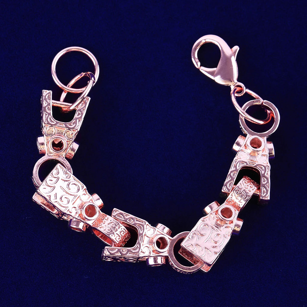 Bubbble Letter 3D Block Cuban Link Bracelet for Men Real Copper Gold Plated Lobster Clasp Hip Hop Jewelry