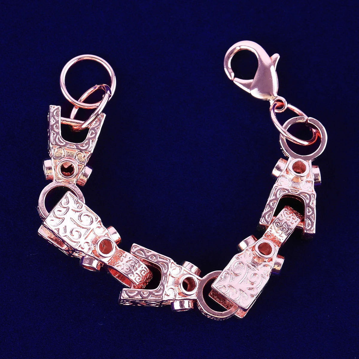 Bubbble Letter 3D Block Cuban Link Bracelet for Men Real Copper Gold Plated Lobster Clasp Hip Hop Jewelry