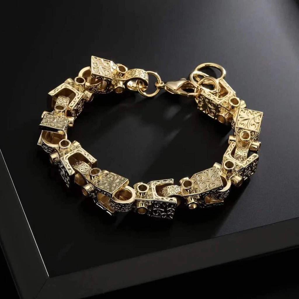 Bubbble Letter 3D Block Cuban Link Bracelet for Men Real Copper Gold Plated Lobster Clasp Hip Hop Jewelry