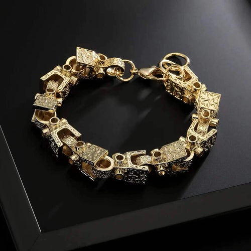 Bubbble Letter 3D Block Cuban Link Bracelet for Men Real Copper Gold Plated Lobster Clasp Hip Hop Jewelry