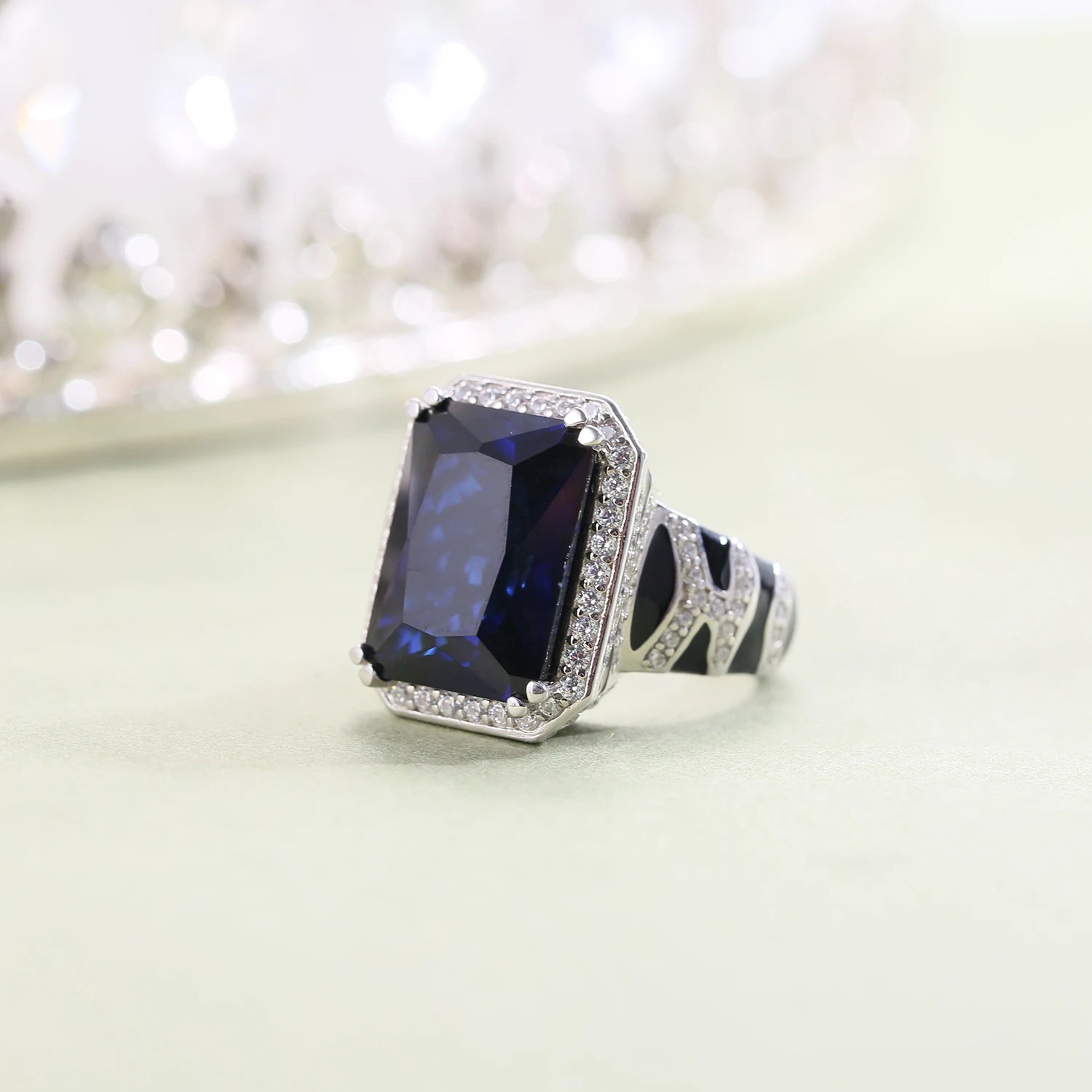 GEM'S BALLET Tiger Element Ring OCT 12x16mm lab Blue Sapphire Statement Ring in 925 Sterling Silver Gift For Her Fine Jewelry